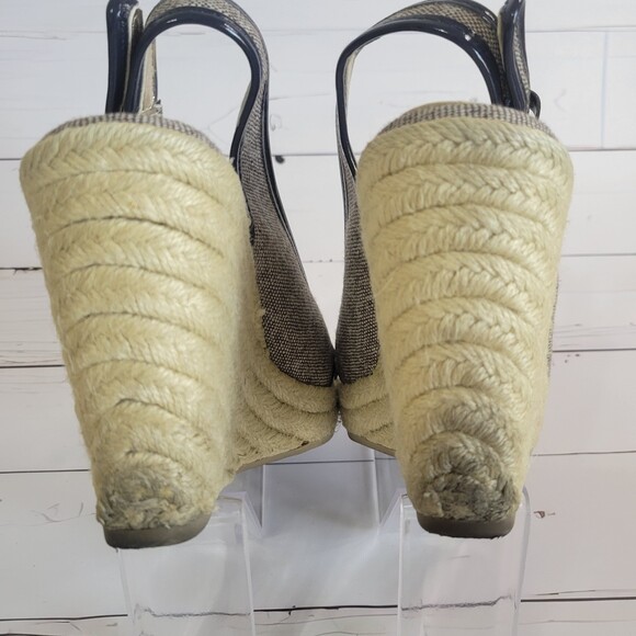 Banana Republic navy blue jute sling back peep toe wedge heels size 7 - Picture 4 of 8